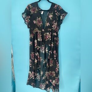 Floral Black Sheer Dress sheer outer shell only